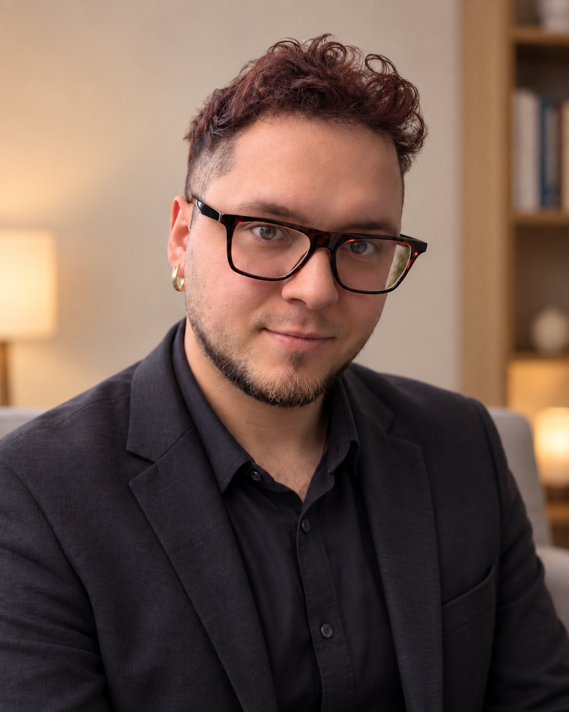 Retrato de Iván Oda, psicólogo, con gafas y chaqueta oscura